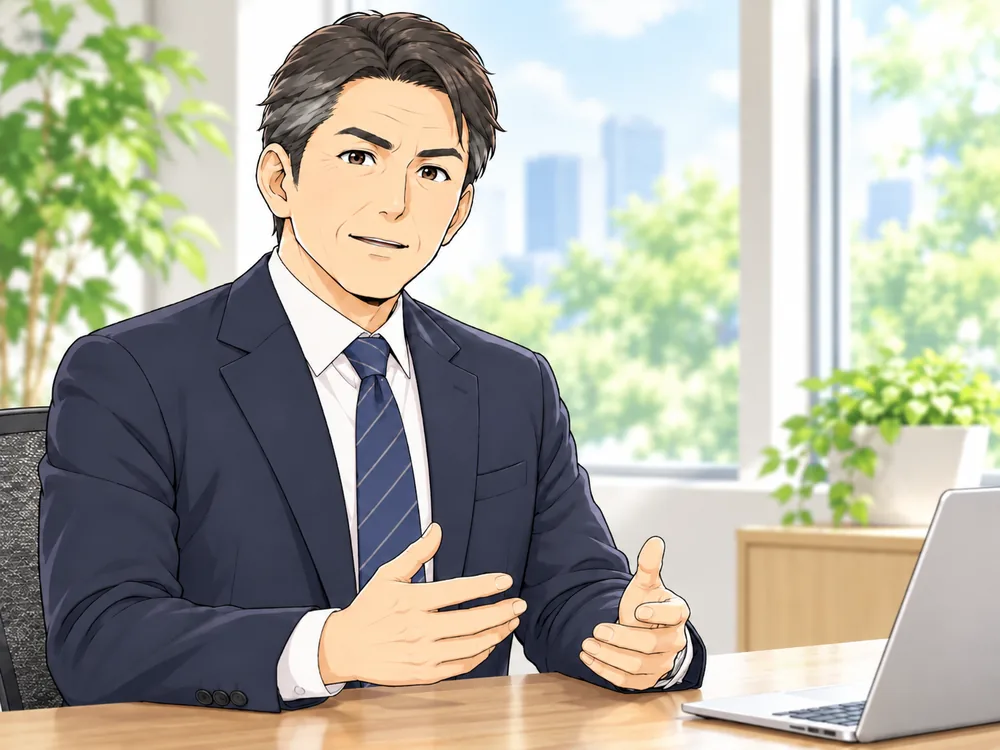 ご担当者様のイラスト（スーツ姿の男性）