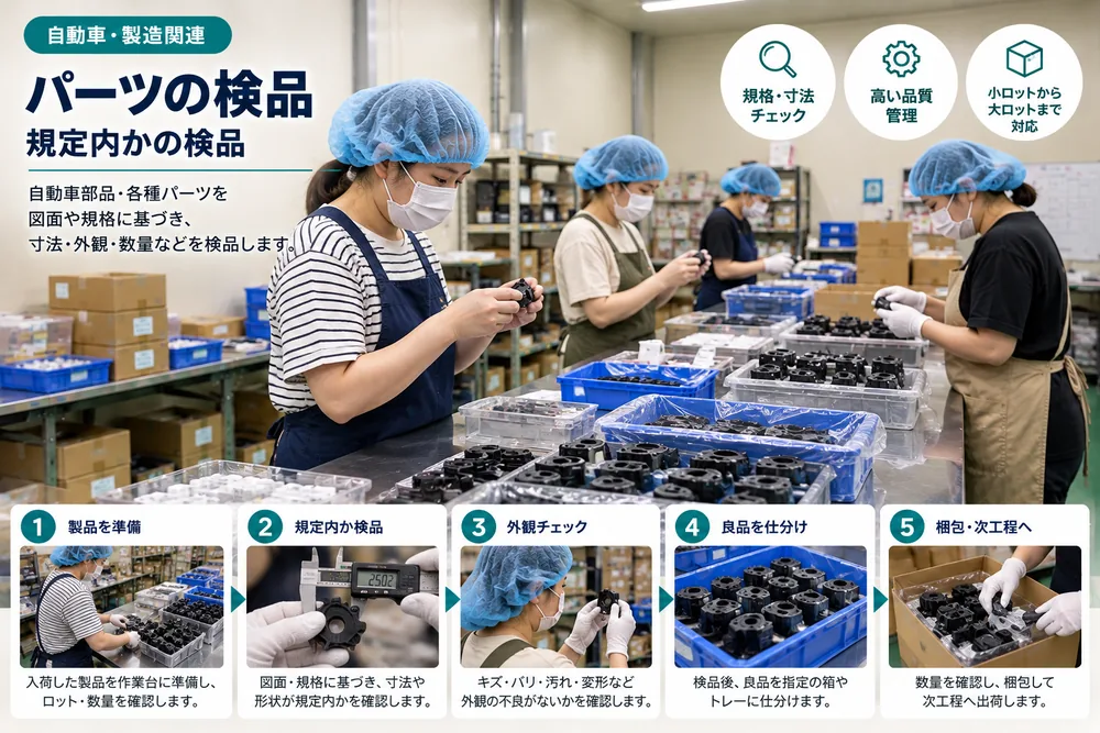 パーツの検品作業の様子